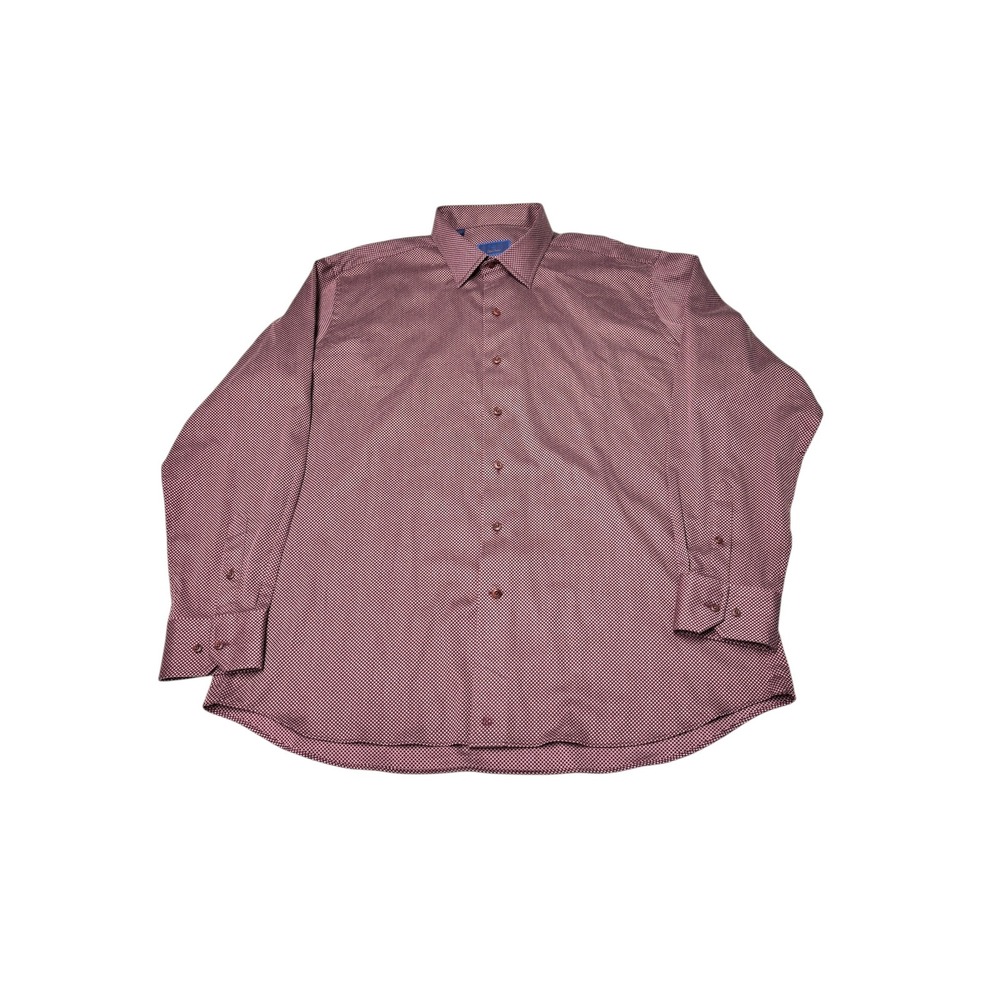 David Donahue Mens XL Burgundy White Micro Dot Cotton Button Down Shirt